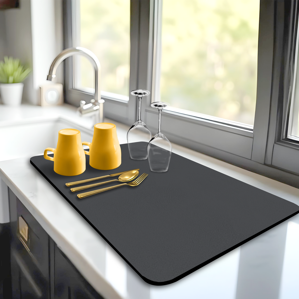 Dark Gray Dish Drying Mat – Absorbent Quick Dry Kitchen Counter Mat – Non-Slip & Easy to Clean | Strabella