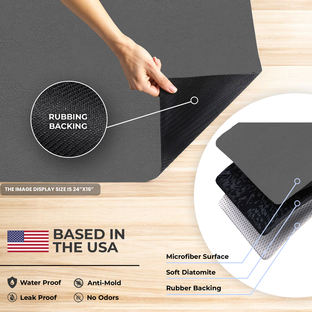 Dark Gray Dish Drying Mat – Absorbent Quick Dry Kitchen Counter Mat – Non-Slip & Easy to Clean | Strabella