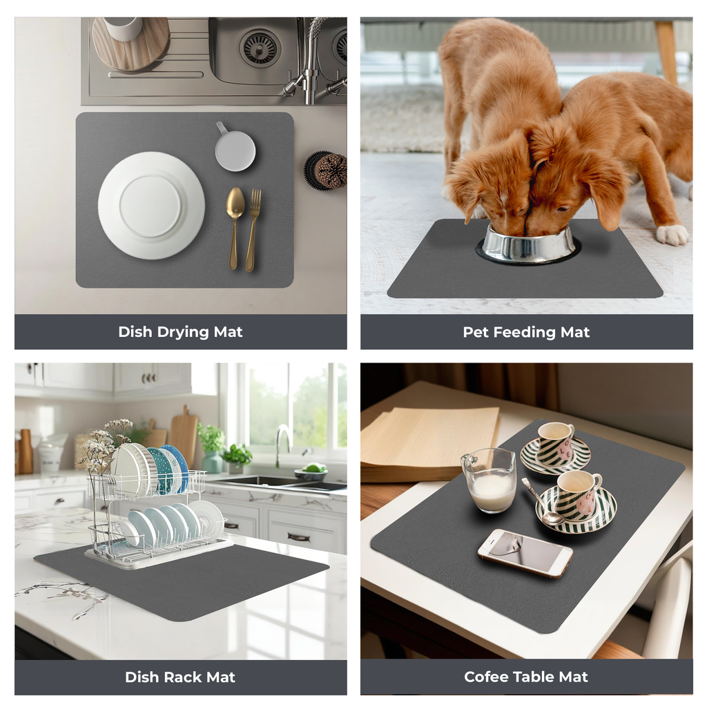 Dark Gray Dish Drying Mat – Absorbent Quick Dry Kitchen Counter Mat – Non-Slip & Easy to Clean | Strabella